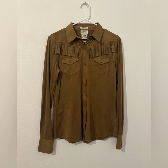 Ariat Tops - Ariat Shasta Faux Suede Western Fringe Snap Button Shirt Fitted Country Medium